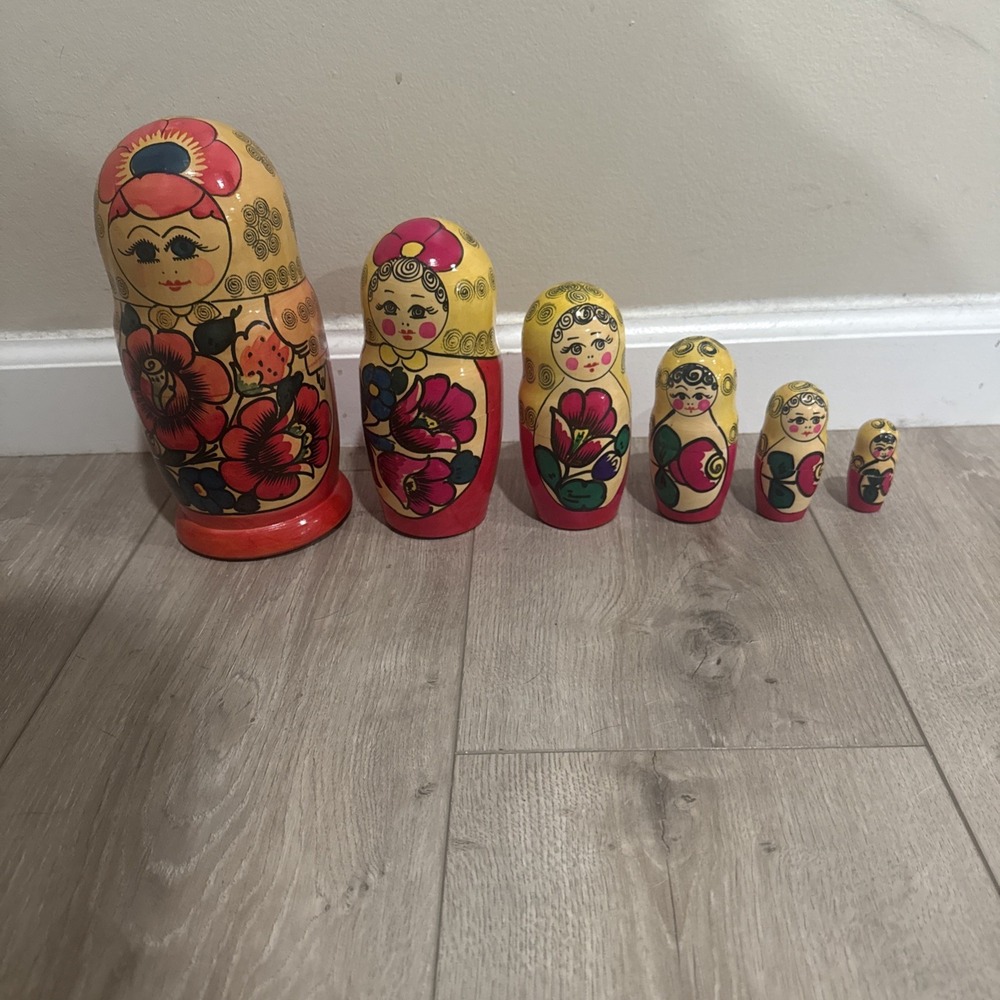 Russian Matryoshka Nesting Doll Set of 6 Wooden Stacking‎ Dolls 9" tall